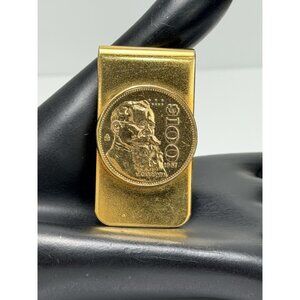 Vintage Gold Tone Mexico 100 Pesos Coin Money Clip 1987 Classic Design